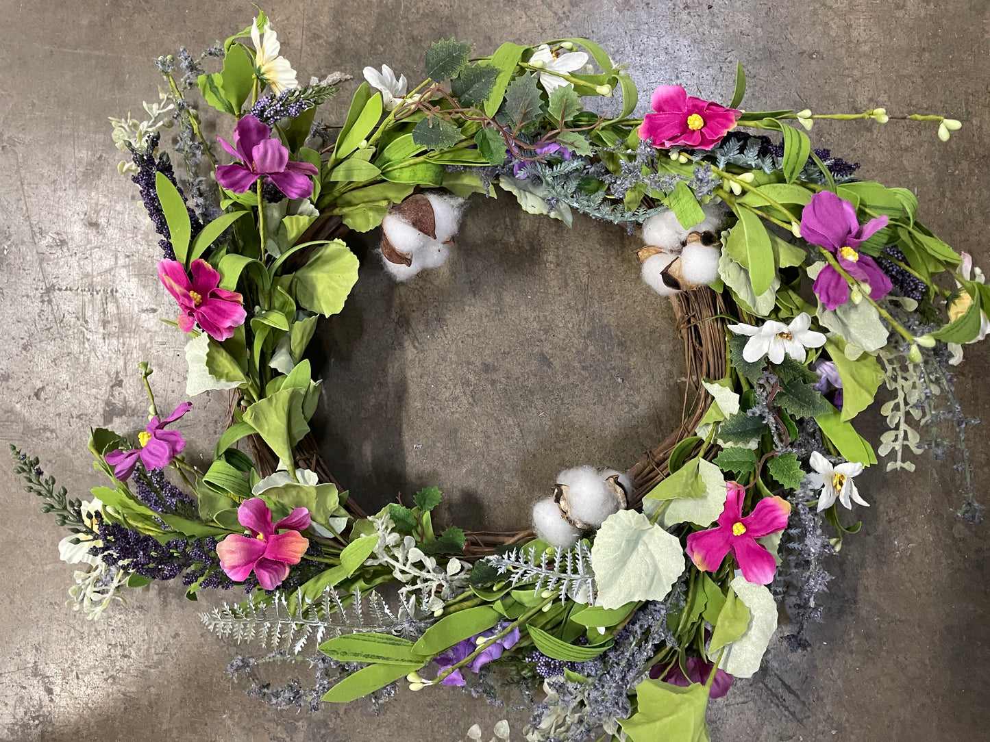 Pink/purple Wreath with cotton