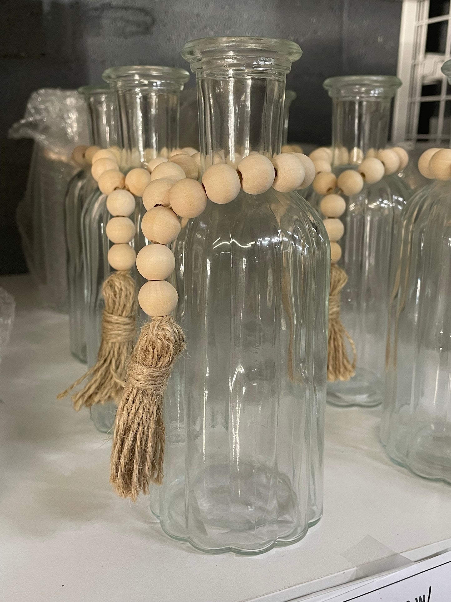 Clear vase with beads