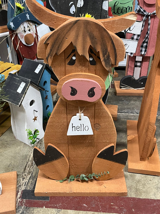 Highland Cow Wood Sign